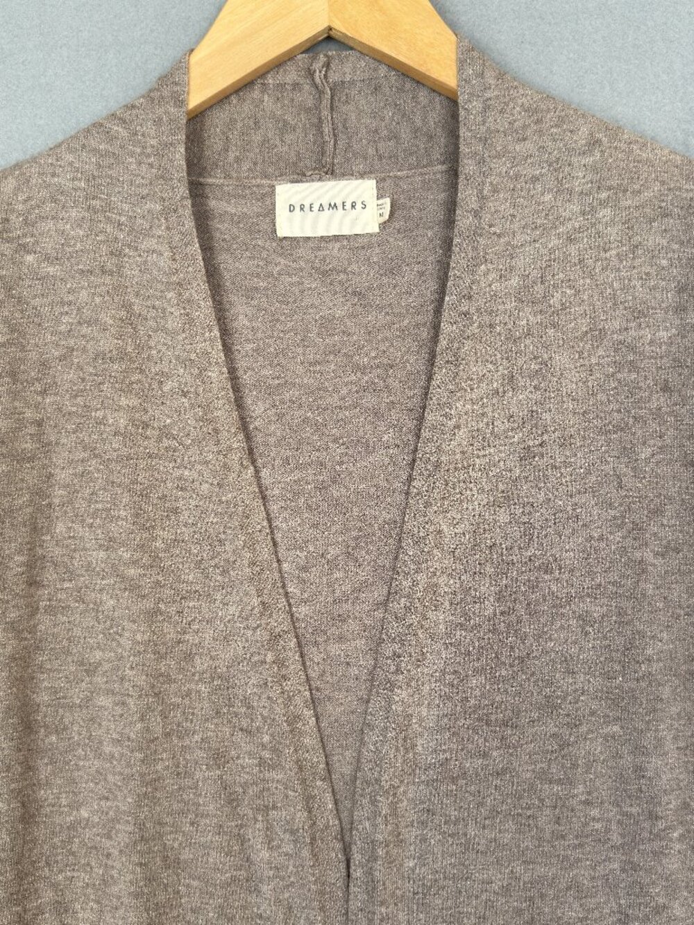 Dreamers by Debut Women's Ruffled Knit Cardigan Medium Taupe Open Front Feminine - Picture 2 of 14